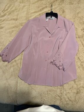 Kathy Che Dusty Rose Button-Front Blouse with Cutwork Cuff